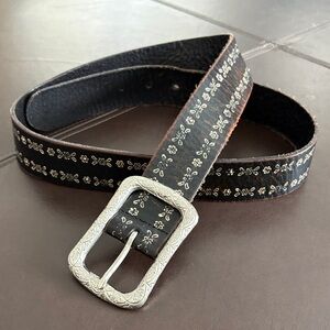 Fossil  Black Patterned Belt with Silver Buckle
